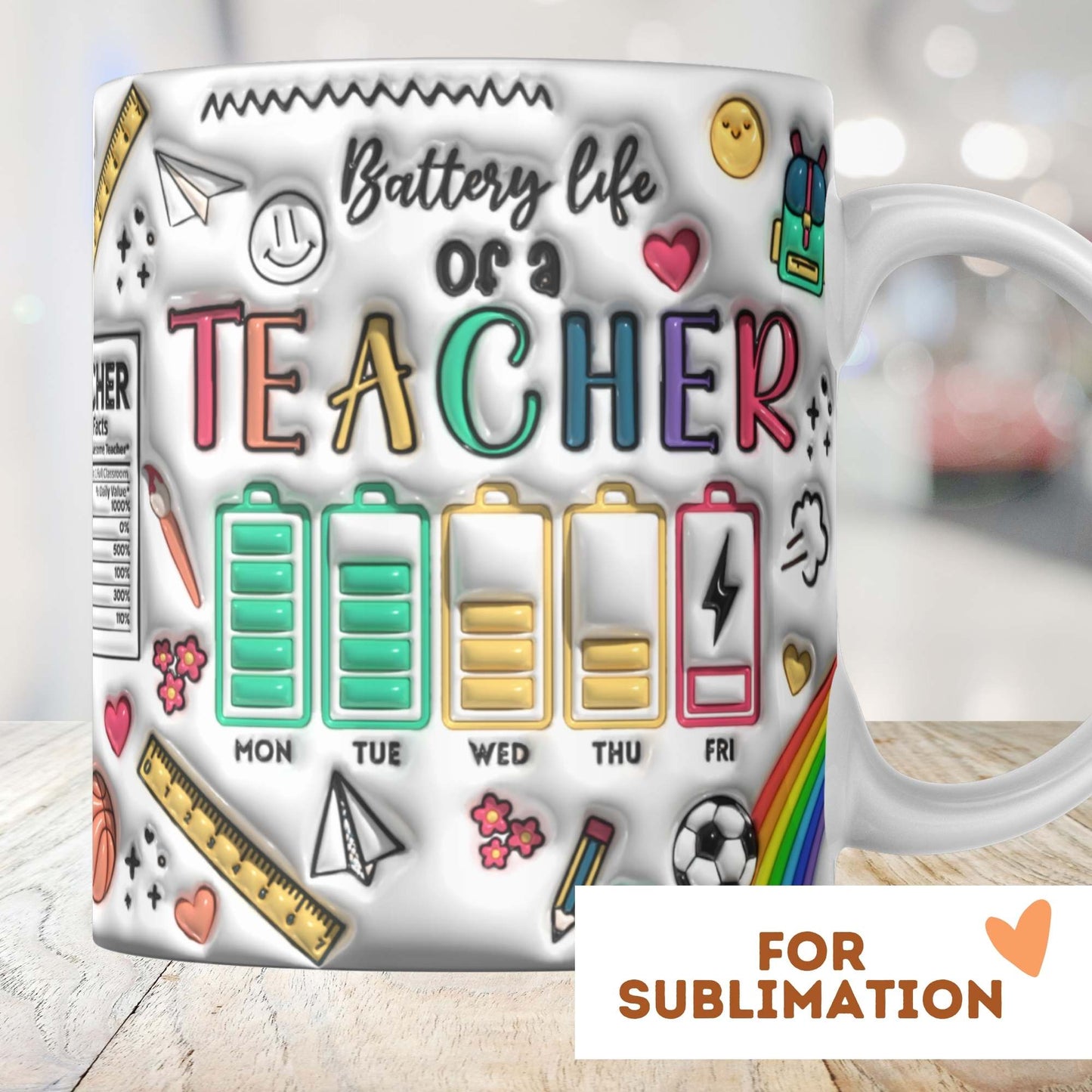 Teacher Battery Life Mug Wrap - 3D